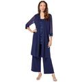 Plus Size Women's Three-Piece Lace & Sequin Duster Pant Set by Roaman's in Navy (Size 40 W) Formal Evening