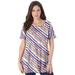 Plus Size Women's Swing Ultimate Tee with Keyhole Back by Roaman's in Multi Bias Stripe (Size M) Short Sleeve T-Shirt