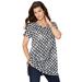 Plus Size Women's Short-Sleeve V-Neck Ultimate Tunic by Roaman's in Black Tie Dye Medallion (Size 2X) Long T-Shirt Tee