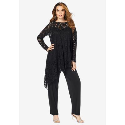 Plus Size Women's Asymmetrical Lace Pant Set by Roaman's in Black (Size 36 W) Formal Evening