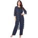 Plus Size Women's Three-Piece Lace Duster & Pant Suit by Roaman's in Navy (Size 26 W) Duster, Tank, Formal Evening Wide Leg Trousers