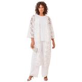 Plus Size Women's Three-Piece Lace Duster & Pant Suit by Roaman's in White (Size 30 W) Duster, Tank, Formal Evening Wide Leg Trousers