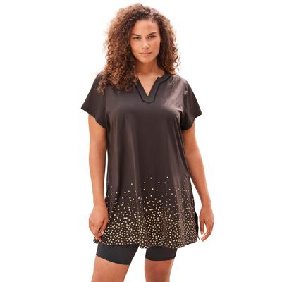 Plus Size Women's Longer Length Short-Sleeve Swim Tunic by Swim 365 in Gold Foil Dots (Size 34)