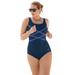 Plus Size Women's Crisscross Front Maillot by Swim 365 in Navy Sea Blue (Size 28) Swimsuit