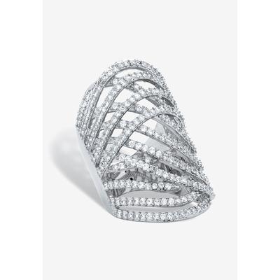 Women's Platinum-Plated Cubic Zirconia Crossover Ring by PalmBeach Jewelry in White (Size 10)
