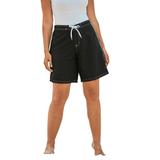 Plus Size Women's Contrast-Trim Long Boardshort by Swim 365 in Black (Size 22) Swimsuit Bottoms