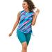 Plus Size Women's Chlorine Resistant Swim Tank Coverup with Side Ties by Swim 365 in Teal Painterly Stripes (Size 30/32) Swimsuit Cover Up