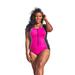 Plus Size Women's Zip-Front One-Piece with Tummy Control by Swim 365 in Fuchsia White Black (Size 18) Swimsuit