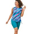 Plus Size Women's Chlorine Resistant Swim Tank Coverup with Side Ties by Swim 365 in Teal Painterly Stripes (Size 34/36) Swimsuit Cover Up