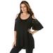 Plus Size Women's Cold-Shoulder Ultra Femme Tunic by Roaman's in Black Rhinestone (Size 14/16) Long Shirt