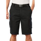 Men's Big & Tall 12" Side Elastic Cargo Short with Twill Belt by KingSize in Black (Size 4XL)