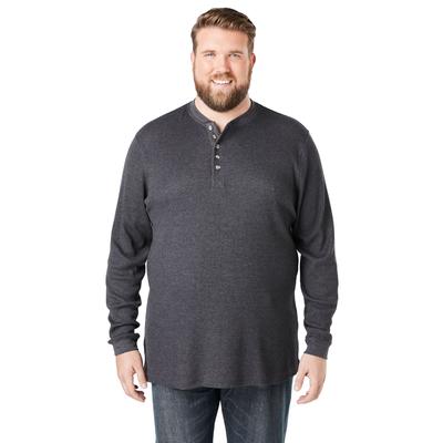 Men's Big & Tall Waffle-Knit Thermal Henley Tee by KingSize in Heather Charcoal (Size L) Long Underwear Top