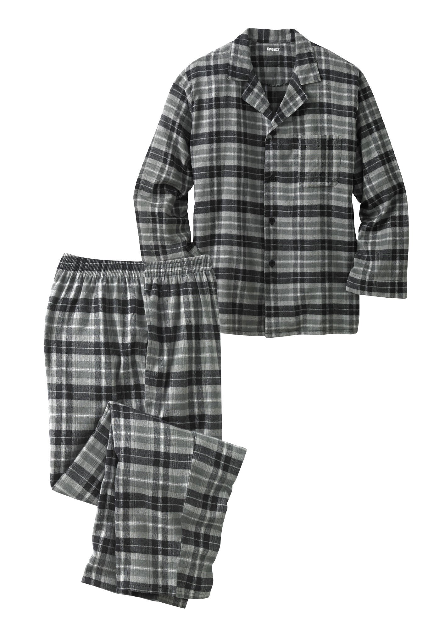 Men’s Big & Tall Plaid Flannel Pajama Set by KingSize in Black Plaid (Size 3XL)