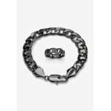 Men's Big & Tall Black Ruthenium-Plated Curb-Link 9" Bracelet and Ring Set by PalmBeach Jewelry in Stainless Steel (Size 12)