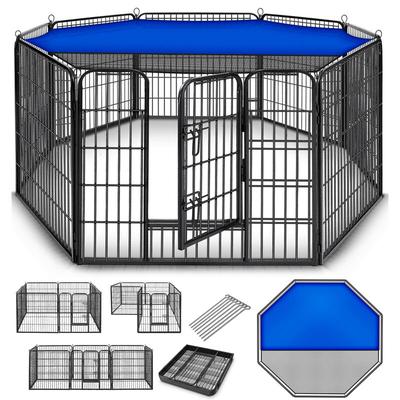 Welpenlaufstall 80 cm hoch mit Dach & Erdankern Welpenauslauf 8-teilig Hundelaufstall faltbar mit