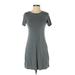 Garage Casual Dress - A-Line Crew Neck Short Sleeve: Gray Solid Dresses - Women's Size X-Small