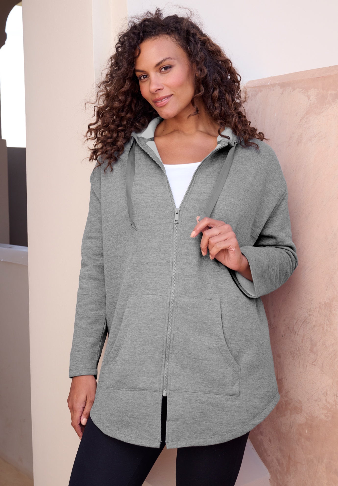 Plus Size Women's Fleece Zip Hoodie Sweatshirt by Roaman's in Medium Heather Grey (Size M) Jacket