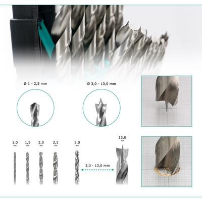 Ent Holzspiralbohrer-Kassette hss-g Bohrer ø 1-13 mm 25-teilig Image