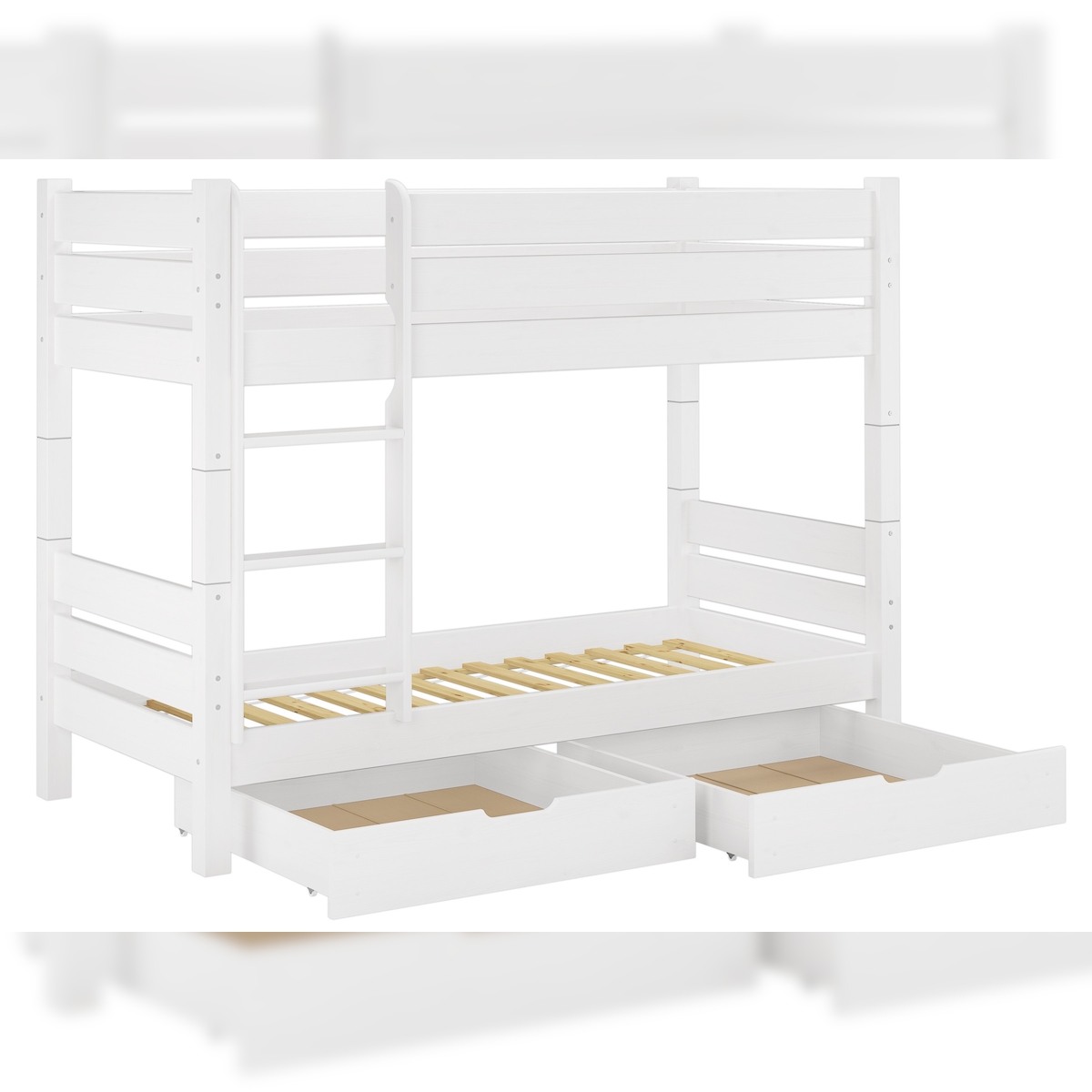 Erst-Holz Massivholz-Etagenbett weiß 90x200 Nische 80cm teilbar Rollrost Bettkasten 60.16-09WT80S2 Image