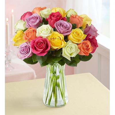1-800-Flowers Flower Delivery Two Dozen Assorted Roses W/ Hourglass Utility W/ Clear Vase