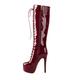Only maker Women's Round Toe Platform Booties Front Lace-Up Side Zip-Up High Heel Stiletto Over The Knee High Boots Burgundy Size 2
