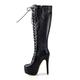 Only maker Women's Round Toe Platform Booties Lace-Up Zip-Up High Heel Stilettos Knee High Boots Motorcycle Riding Party Dress Black Size 2