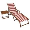 Erst-Holz Gartenliege rot-weiß Fußteil Beistelltisch Deckchair Holz Buche Liegestuhl Relaxliege 10-314FT