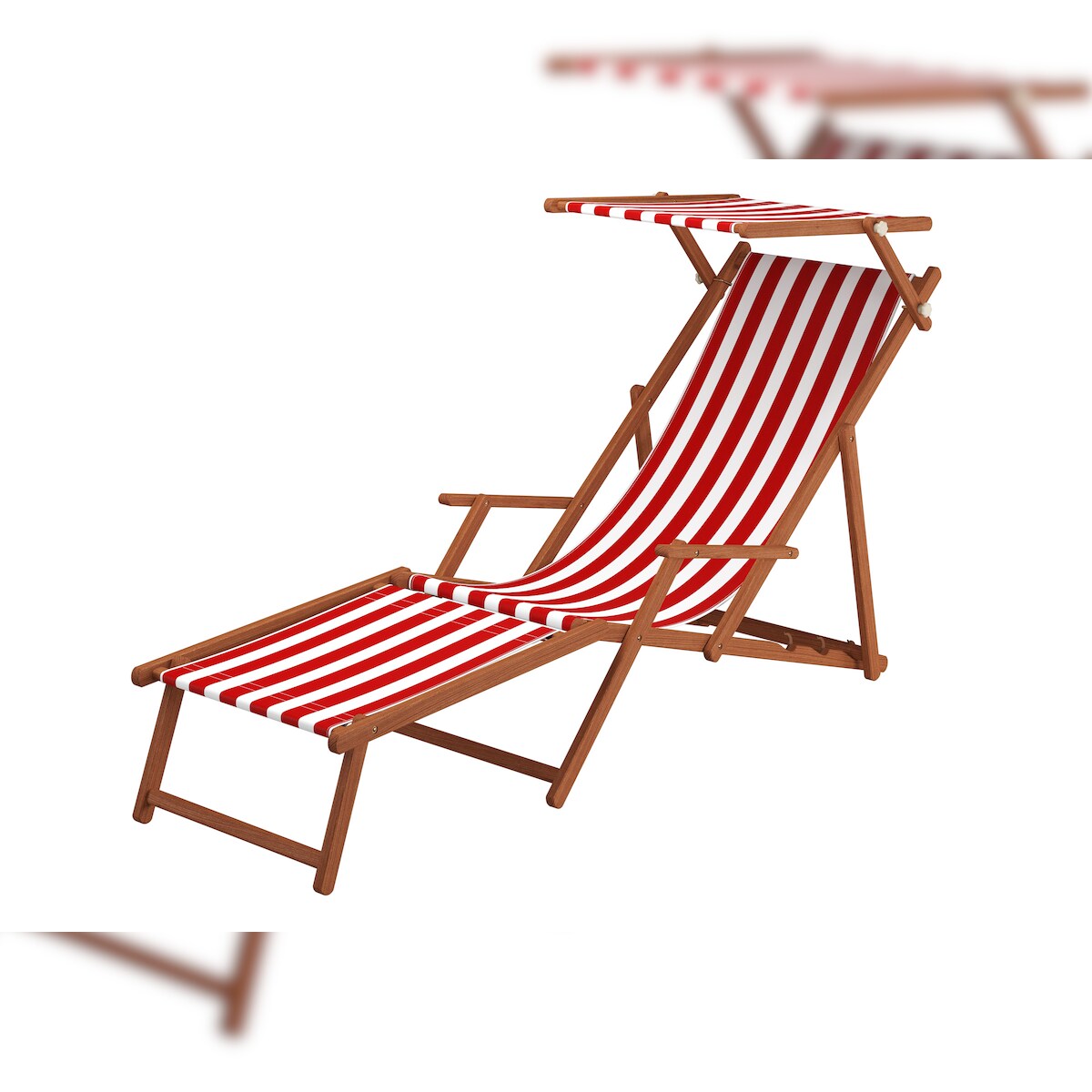 Erst-Holz Liegestuhl rot-weiß Sonnenliege Strandstuhl Deckchair Fußablage Kissen Sonnendach 10-314FSKH Image