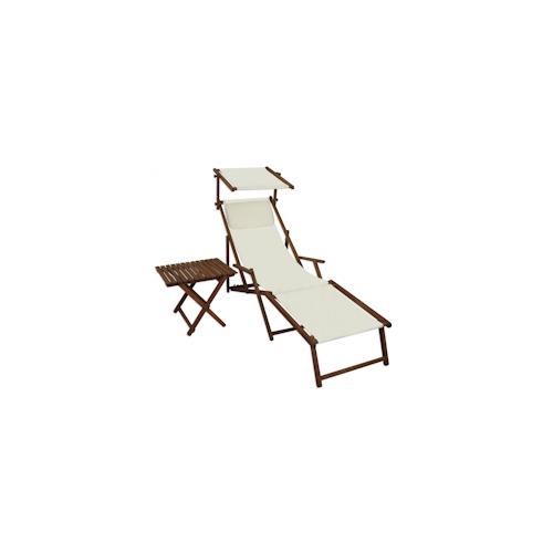 Liegestuhl weiß Fußteil Sonnendach Kissen Tisch Gartenliege Holz Sonnenliege 10-303 F S T KH