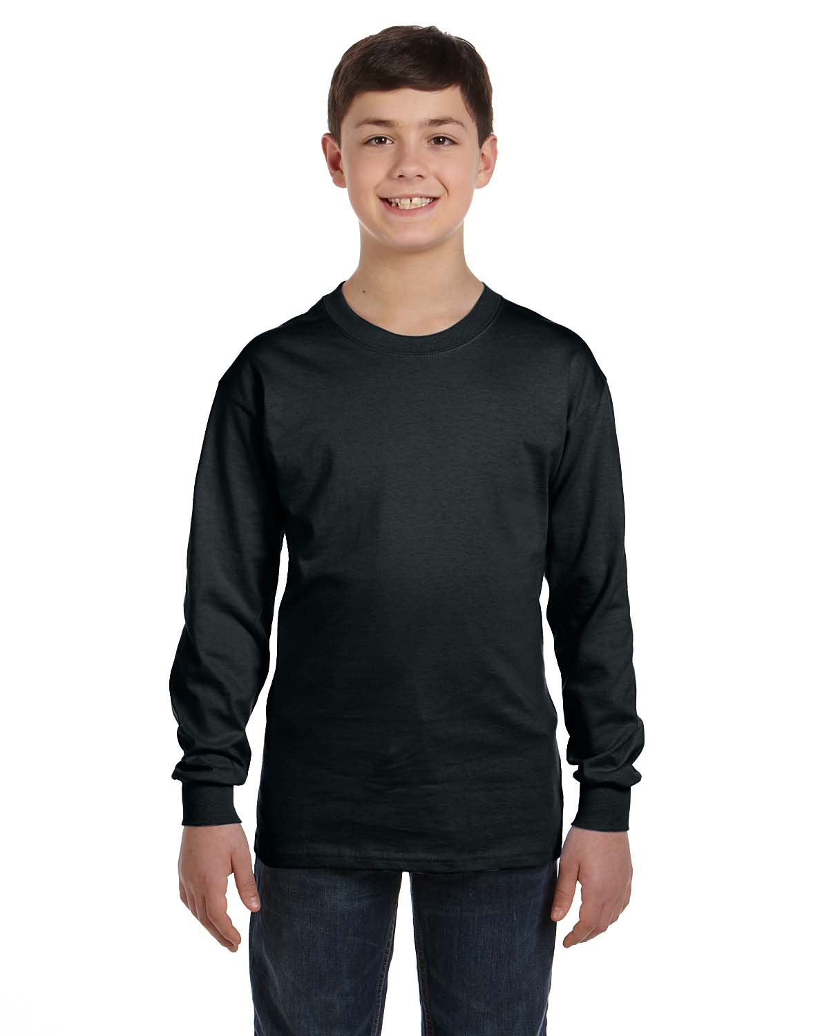 Gildan G540B Youth Heavy Cotton Long Sleeve T-Shirt in Black size XS 5400B, G5400B