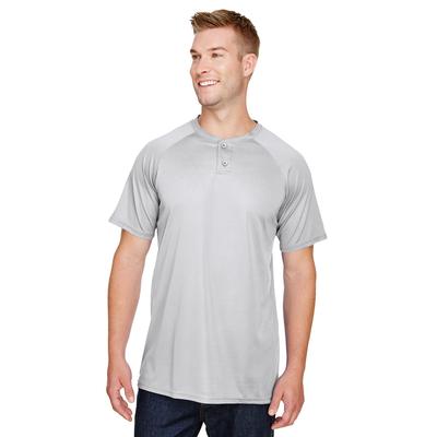 Augusta Sportswear AG1565 Athletic Attain Wicking Two-Button Baseball Jersey T-Shirt in Silver size XL | Polyester 1565