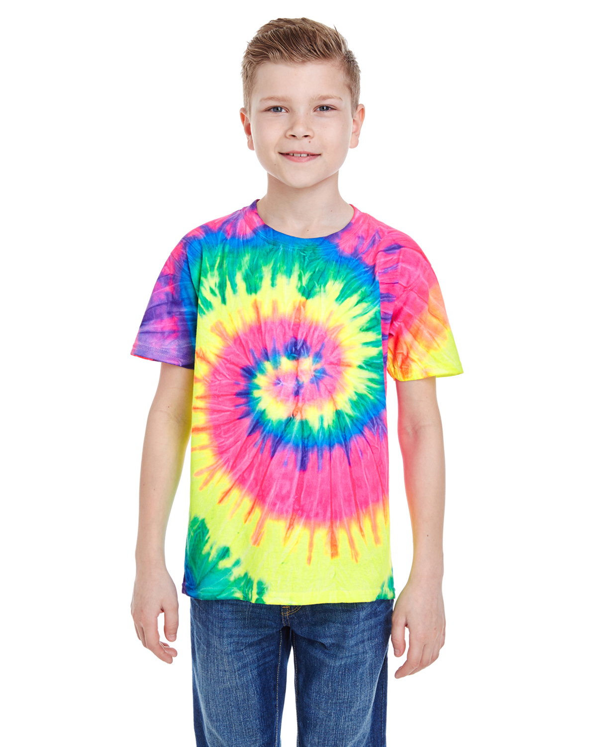 Tie-Dye CD100Y Youth Tie Dye Top in Neon Rainbow size Large | Cotton