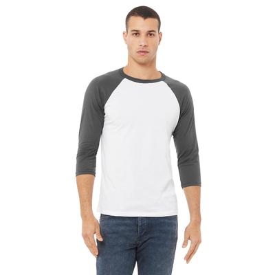 Bella + Canvas 3200 3/4-Sleeve Baseball T-Shirt in White/Asphalt size XL | Triblend B3200, BC3200