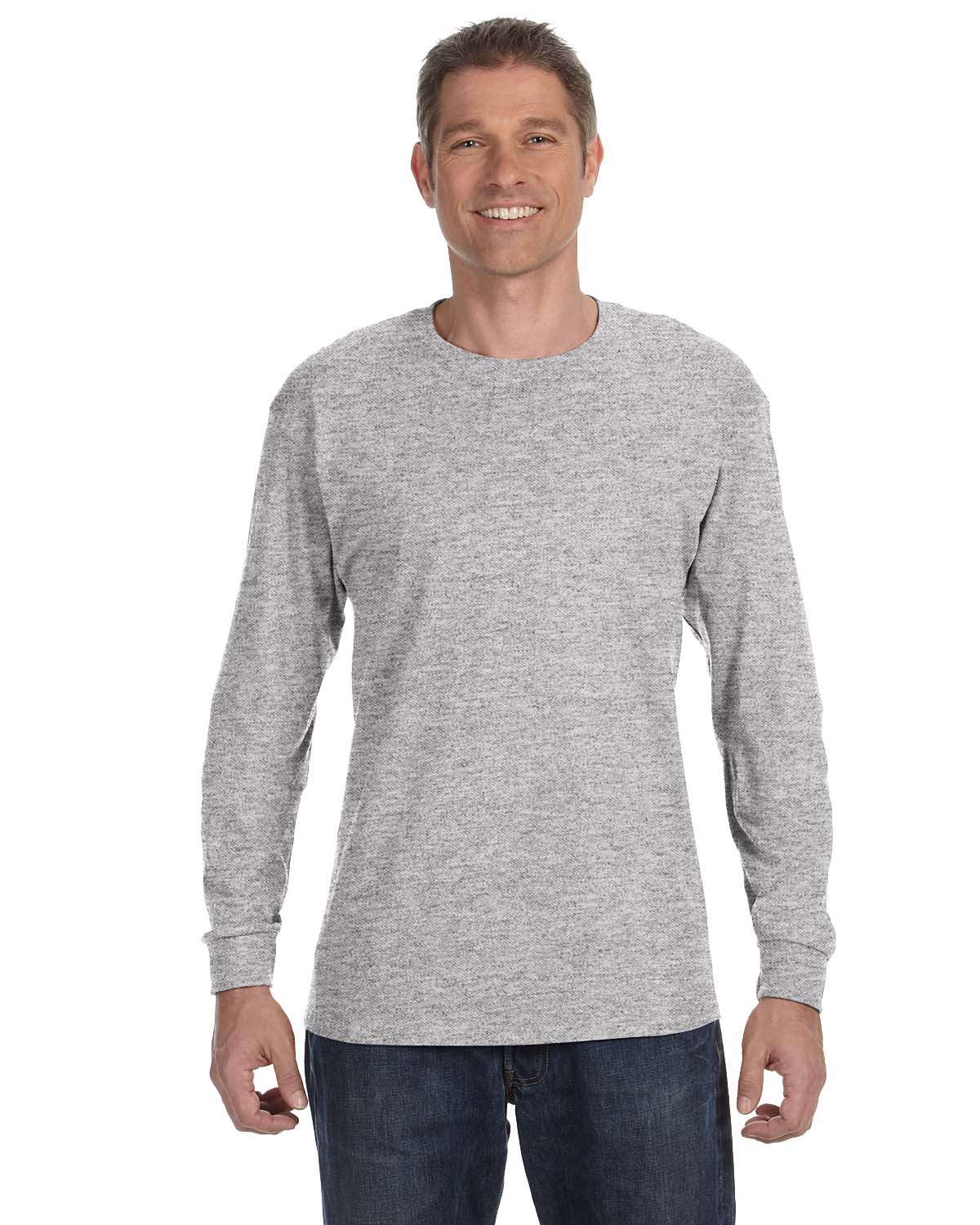 Hanes 5586 Authentic-T Cotton Long Sleeve T-Shirt in Light Steel* size Medium