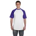 Augusta Sportswear 423 Adult Short-Sleeve Baseball Jersey T-Shirt in White/Purple size Large | Cotton Polyester