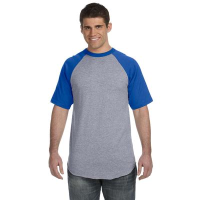 Augusta Sportswear 423 Baseball Short Sleeve Top 2.0 in Heather/Royal size XL | Cotton Polyester