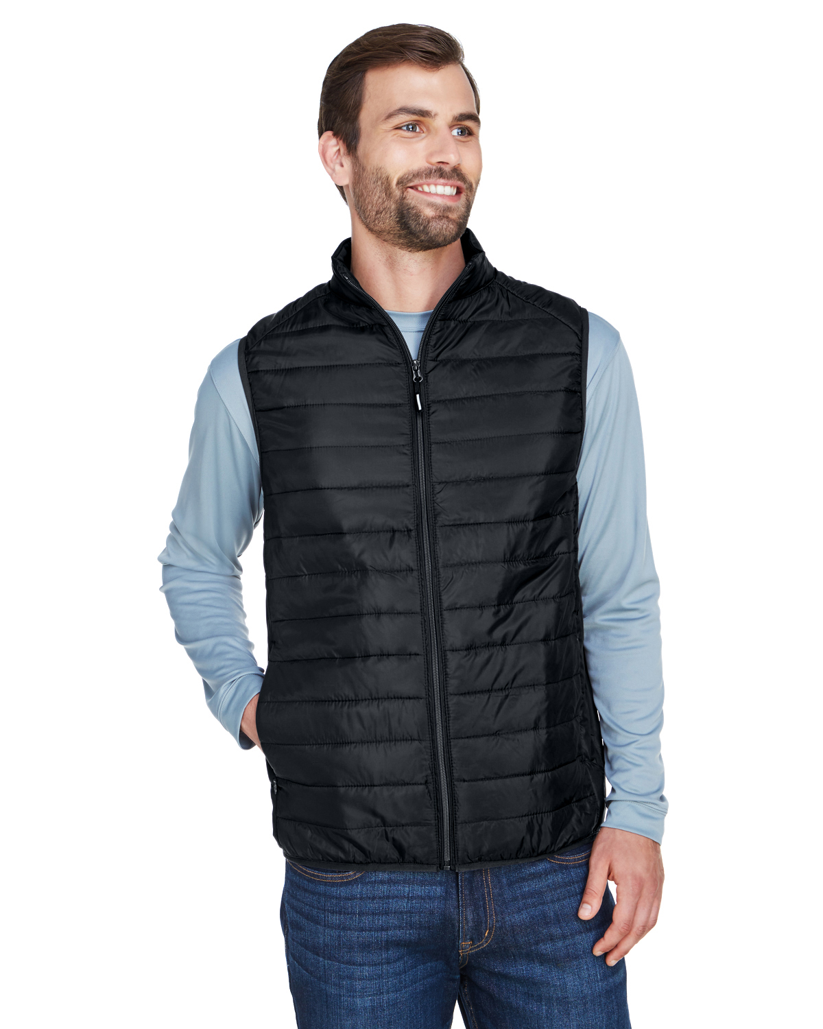 CORE365 CE702 Men's Prevail Packable Puffer Vest in Black size XL | Polyester