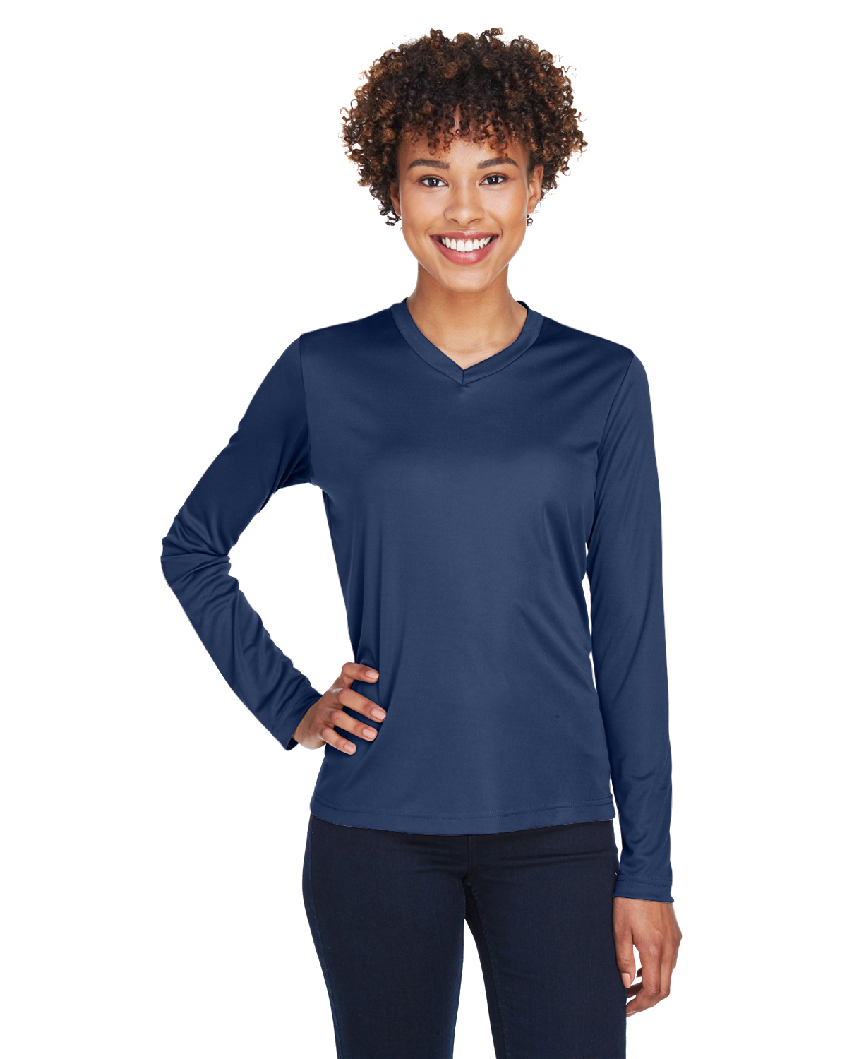 Team 365 TT11WL Women's Zone Performance Long-Sleeve T-Shirt in Sport Dark Navy Blue size Small | Polyester