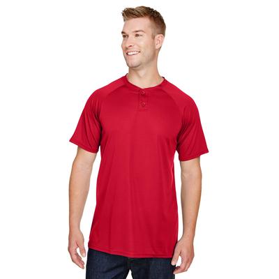 Augusta Sportswear AG1565 Athletic Attain Wicking Two-Button Baseball Jersey T-Shirt in Red size Small | Polyester 1565