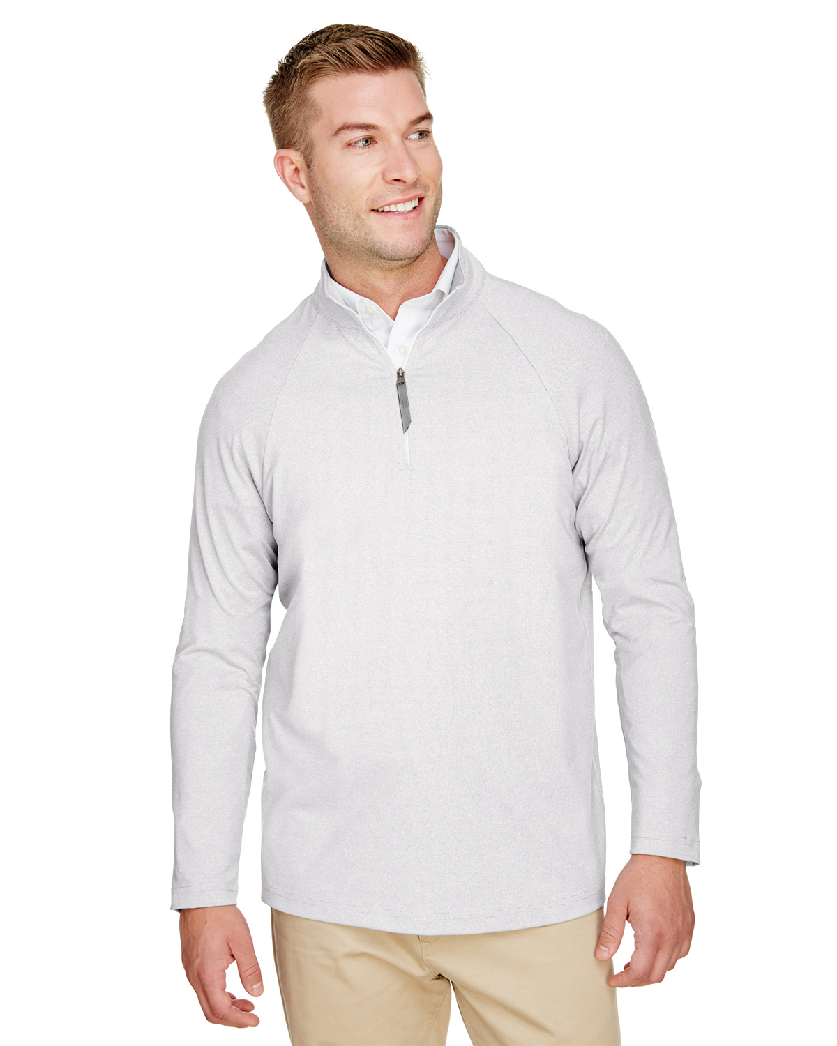 Devon & Jones DG480 CrownLux Performance Men's Clubhouse Micro-Stripe Quarter-Zip T-Shirt in Silver size Medium | Polyester/Spandex Blend