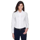 Harriton M600W Women's Long-Sleeve Oxford with Stain-Release in White size Large