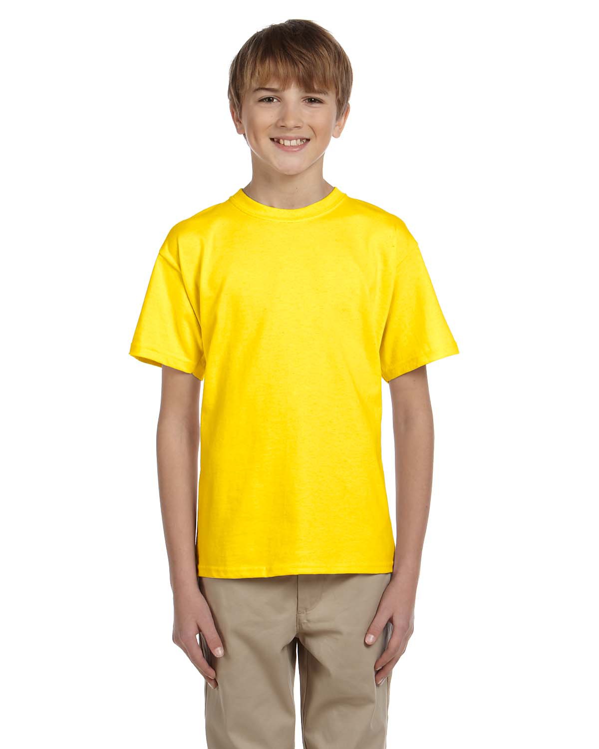 Hanes 5370 Youth EcoSmart 50/50 Cotton/Poly T-Shirt in Yellow size XL | Cotton Polyester
