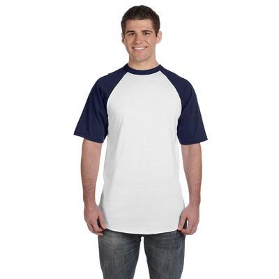 Augusta Sportswear 423 Baseball Short Sleeve Top 2.0 in White/Navy Blue size Medium | Cotton Polyester