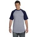 Augusta Sportswear 423 Adult Short-Sleeve Baseball Jersey T-Shirt in Heather/Navy Blue size XL | Cotton Polyester