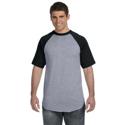 Augusta Sportswear 423 Baseball Short Sleeve Top 2.0 in Heather/Black size XL | Cotton Polyester