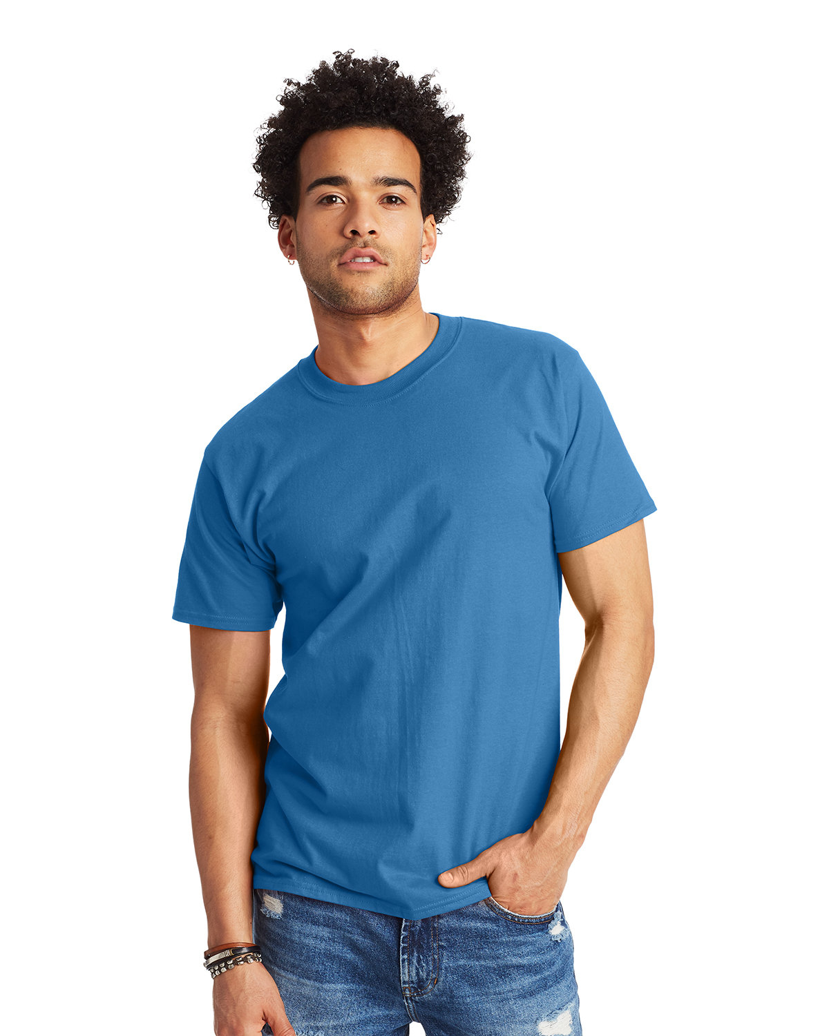 Hanes 5180 Beefy-T-Shirt - Cotton T-Shirt in Denim Blue size Medium | Ringspun