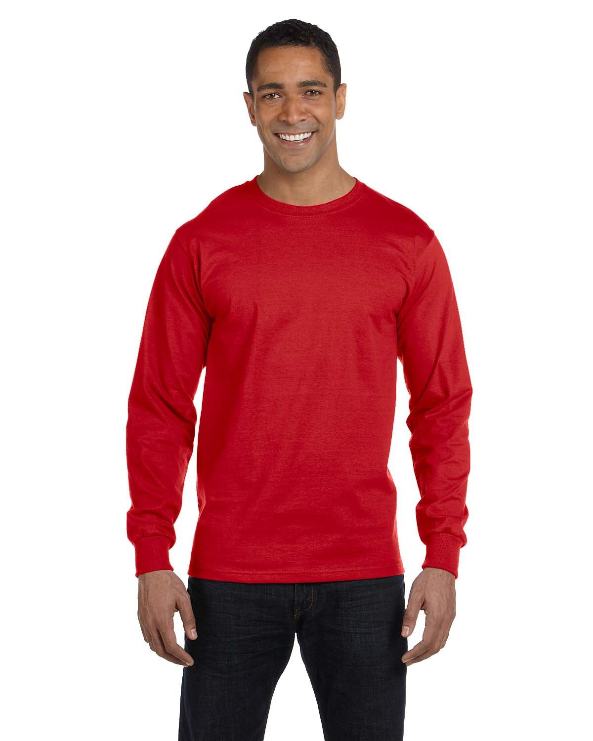 Gildan G840 Adult 50/50 Long-Sleeve T-Shirt in Red size Small | Cotton Polyester 8400, G8400