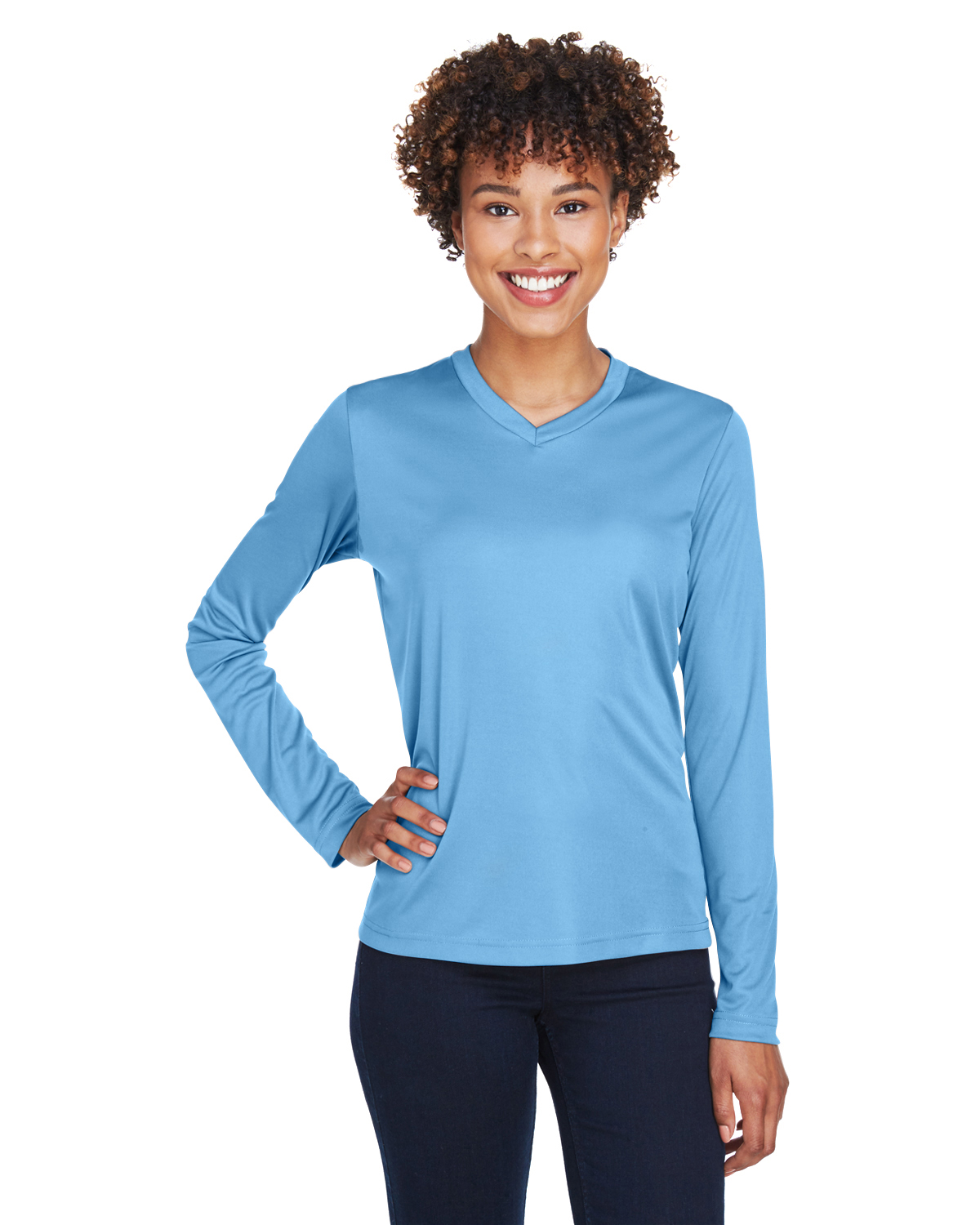 Team 365 TT11WL Women's Zone Performance Long-Sleeve T-Shirt in Sport Light Blue size XL | Polyester