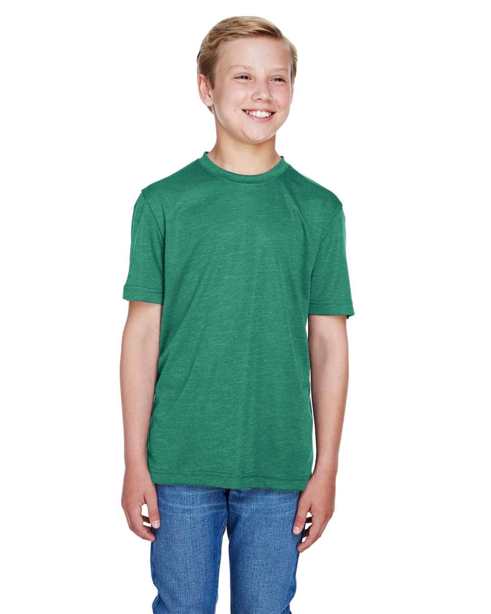 Team 365 TT11HY Youth Sonic Heather Performance T-Shirt in Sport Forest Green size Large | Polyester