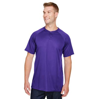 Augusta Sportswear AG1565 Athletic Attain Wicking Two-Button Baseball Jersey T-Shirt in Purple size Small | Polyester 1565